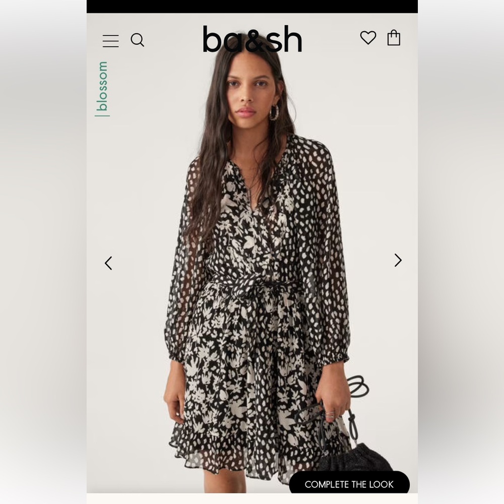 ba&sh Fiona short dress in black & cream floral print
